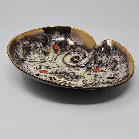 MCM Ashtray Bowl Organic Kidney Shell Conch Shape Orange Brown 11.25" VTG - Picture 1 of 10